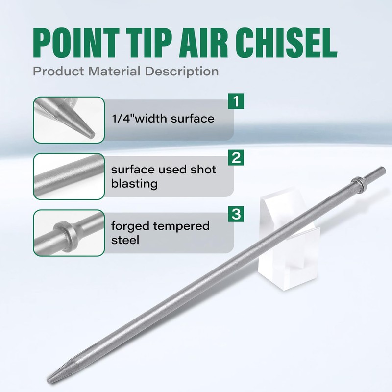 MonkeyKingBar-Pneumatic Chisel 1/4"x18" Point Tip Air Chisel- Round Taper Punch