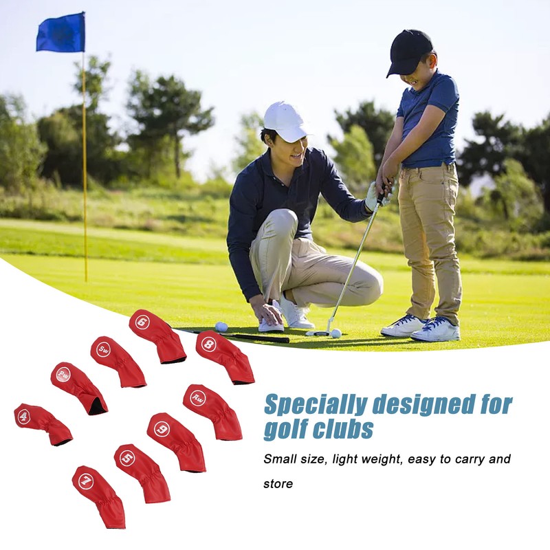 9Pcs Golf Iron Head Covers PU Waterproof Golf Club Headcovers