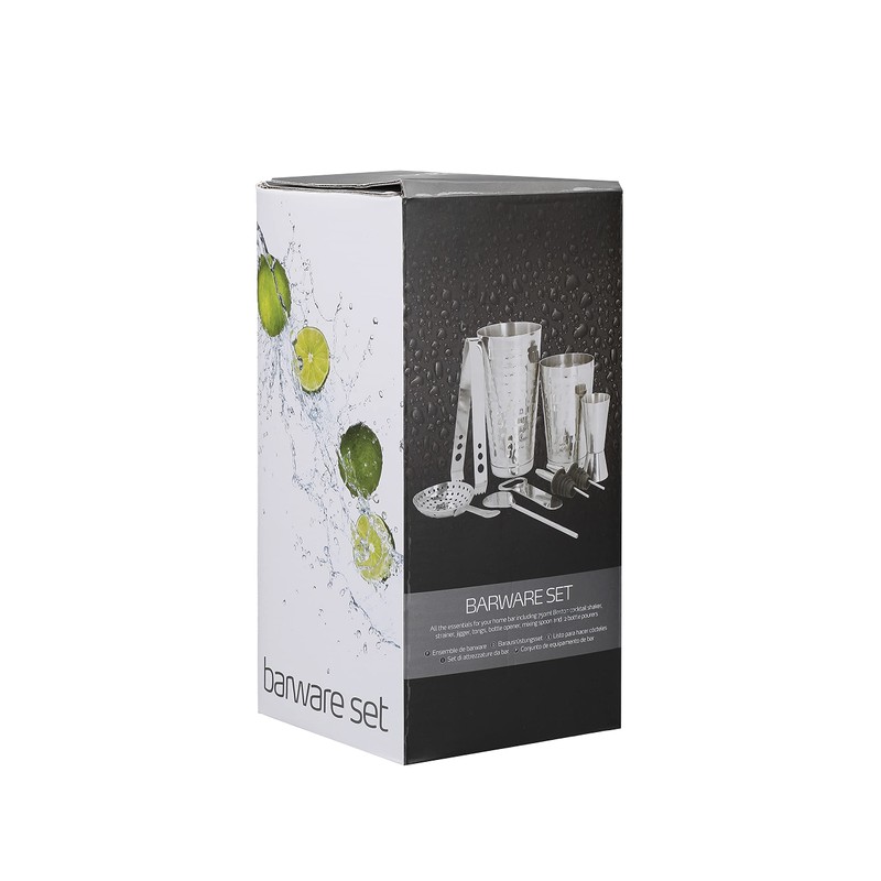 BarCraft 8-Piece Silver Cocktail Set in Gift Box, Includes Cocktail