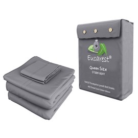 EUCAREST 100% Eucalyptus Tencel Bed Sheet Set | Queen Size | Organic | Ultra Soft | Cooling for Hot Sleepers | Hypoallergenic | Thermal Regulating | Deep Pocket | Fits 18" Mattress - Storm Gray