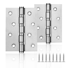 HOTUT Stainless Steel Hinge, Pack of 2 Hinges, Foldable, 100 mm x 75 mm, Silver Piano Hinges, Hinge Tape with 16 Screws, Door Hinges for Shed Doors, Garden Doors, Windows
