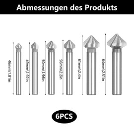 IUSOT 6 Piece Countersink Set, HSS Countersink Metal, 90° Countersunk Drill Deburring Set for Precise Drilling, Countersink Wood, Countersink, Wood Countersink, for Carbon Steel, Wood Panels and