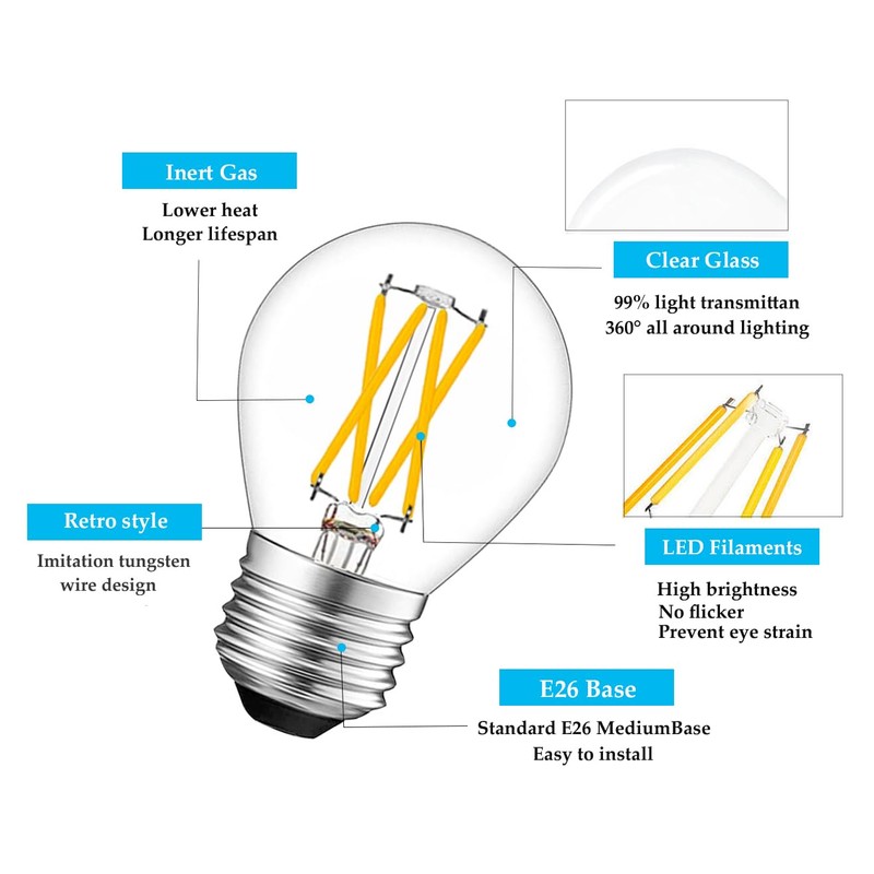 Greeogin 12V Light Bulb G45 5000k 4W Daylight White LED