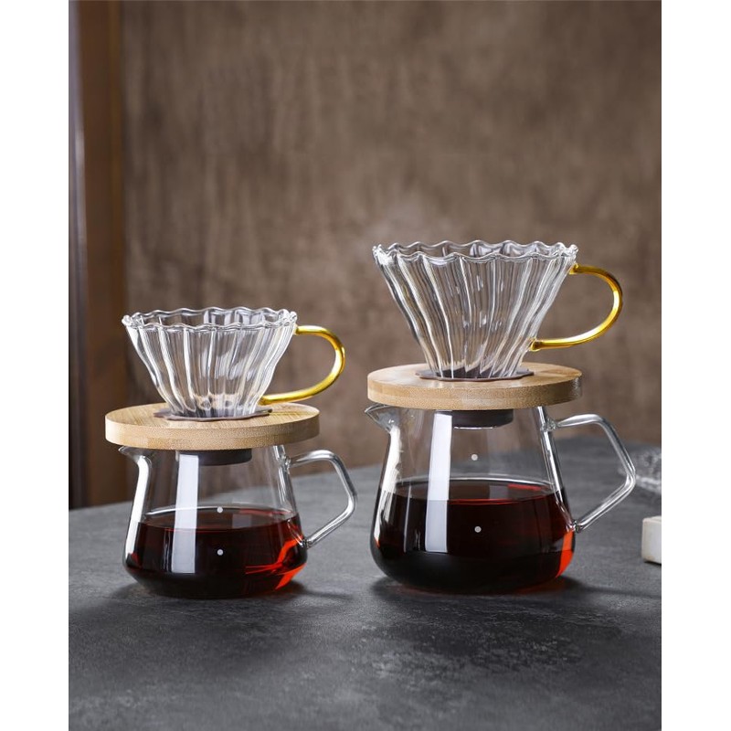 Jaugufiy Transparent Glass Coffee Dripper Coffee Filter Holder Coffee Filter