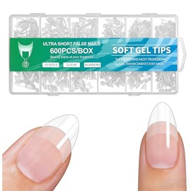 Nivofu Kit De 600 Uñas Postizas Transparentes De Cobertura Total Para Uñas Acrílicas, Diseño de Almendras y Gotas, Ultrafinas, sin Tallar, Molienda, U