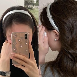 Cute Bow Headband for Women Wide Head Band Padded Hairband Glitter Silver Headband for Women Girls Thick Long Hair Accessories Y2k Headbands for Daughter Christmas Birthday Gifts for Niece