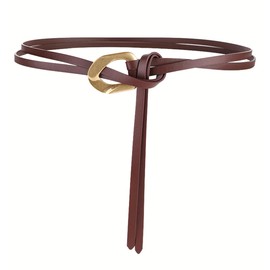 Block Garden Women Genuine Leather Tie Belt Golden Buckle Double Strap Belts, Coffee