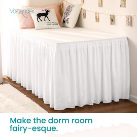 Vocander Dorm Bed Skirt Twin XL 36 Inch Drop Extra Long Bedskirt Easy to Put On Elastic Wrap Around Dust Ruffle Microfiber Fabric Machine Washable White Twin Size