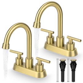 2Pcs Bathroom Faucets 3 Hole, 4 Inch Faucet for Bathroom Sink with Pop-up Drain & Supply Hoses,360°Swivel Spout RV Bathroom Sink Faucet, 2 Handle Centerset Faucet for Bathroom Sink,Vanity