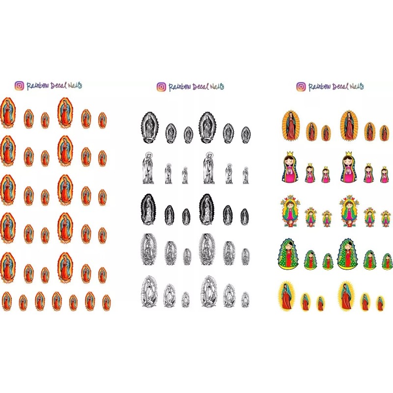 Rainbow Decal Nails Sticker Nails Tatto Virgen De Guadalupe 6
