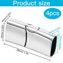 Xrten Pack of 4 Bracelet Clasps, Rectangle Magnetic Clasp, Stainless Steel Bracelet Clasp for Crafts, Jewellery Making, Leather Cord, Necklace, Belt, Bracelet, Jewellery