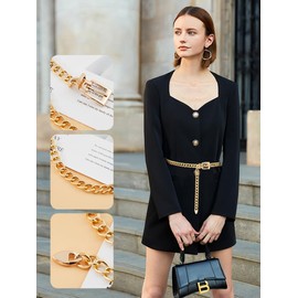 FIORETTO Chain Belt for Women Metal Waist Belts Fashion Chunky Link Belts for Dress Gold Length 51in