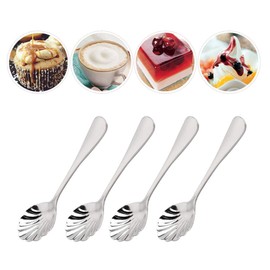 BESTONZON Set of 4 Creative Stainless Steel Shell Shape Dessert Spoon Tea Spoon Ice Coffee Spoon