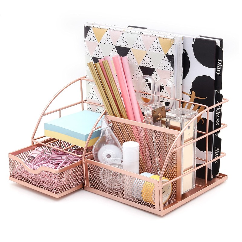 EXERZ Table Organiser/Desk Organiser/Desk Tidy/Pen Holder/Multifunctional Organiser (Rose Gold)