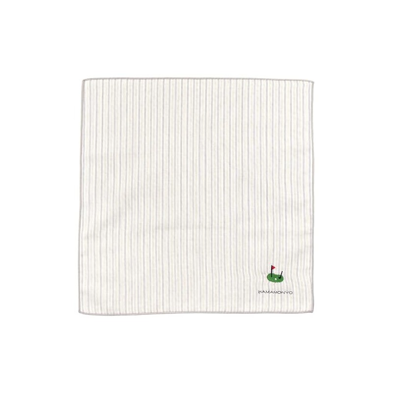 Hamamonyo Reversible Gauze Handkerchief, Striped and Golf, gray