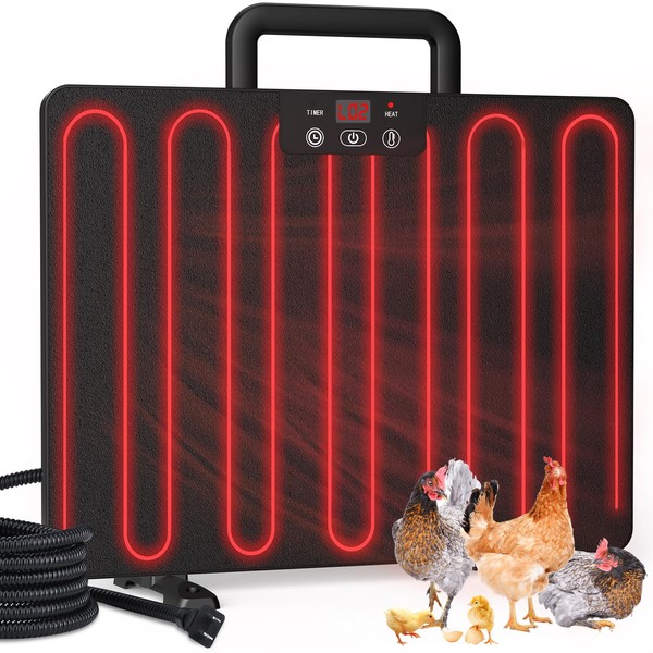 Winpull Chicken Coop Heater, Portable Radiant Chicken Heater, 5 Timing and 3 Temperature Levels, 100/200W Coop Heater with Thermostat Energy Efficient Safer Than Brooder Lamp, 3 Installation Style