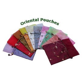 G’z Dozen of 6.25 X 9 Inch Satin Embroidery Pull-Close Pouches (Assorted Colors)