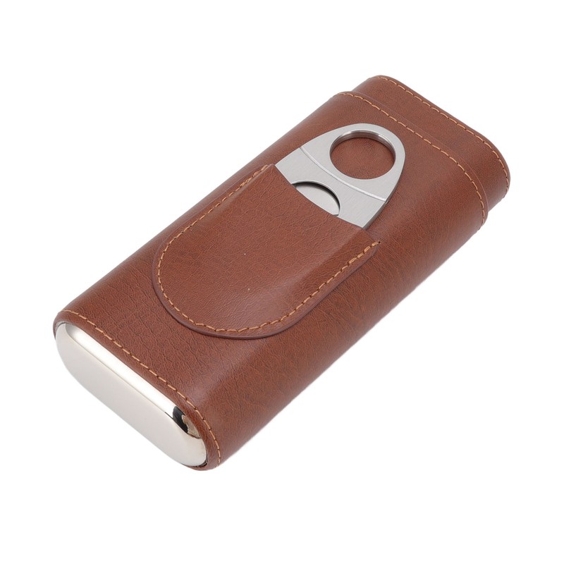3 Finger Cigar Case Leather Cedarwood Lining Travel Portable Cigar
