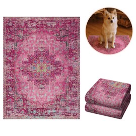 Lovewag Pets Stylish Waterproof Dog Mats for Muddy Paws - Decorative Washable Pet Floor Protectors - Large 36 x 48 Inch Rug-Look Pads - Machine Washable, Non-Slip Backing - 2 Pack (Mystic Fuchsia)