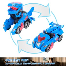 Sunnhan Transformer Toys Dinosaur Car, 2 in 1 Transforming Dinosaur Toys with LED Light and Music Automatic Transformers Dino Car Toy for Kid Toddlers 3-12, Blue