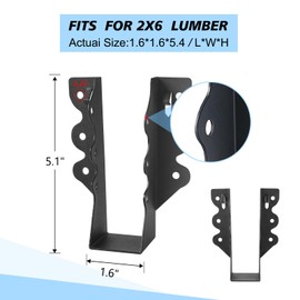 16 Pcs 2"x 6" Joist Hanger,Q235B Steel Face Mount Joist Hangers,Black Powder Coated Hurricane Ties for Rafter, Rafter Brackets for Floor, Deck and Ceiling Joists