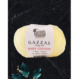 4 Ball (Skein) Gazzal Baby Cotton, 60% Cotton Each 1.76 Oz (50g) / 150 Yrds (165m) Soft, 2 - Fine Baby Yarn, Soft and Popular (3413 - Yellow)