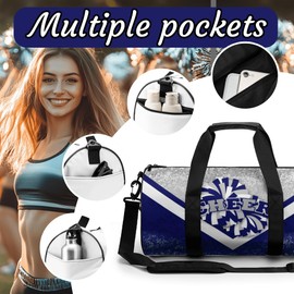 Sports Duffel for Cheerleaders, Cheer Bag for Women, Travel Duffle Bag, Weekender Bag, Cheerleading Gym Bag (Silver&Navy)