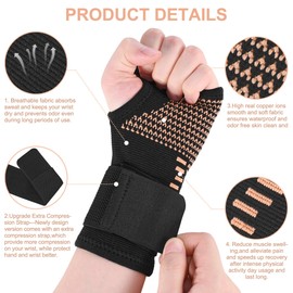 TCOOGO Copper Wrist Compression Sleeves, Wrist Brace Support With Strap for Arthritis, Tendonitis, Sprains,Workout - Comfortable and Breathable-1pack