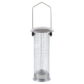 Small Garden Bird Hanging Nut ?Peanut Feeder - Powder Coated Iron - Silver - 22 cm