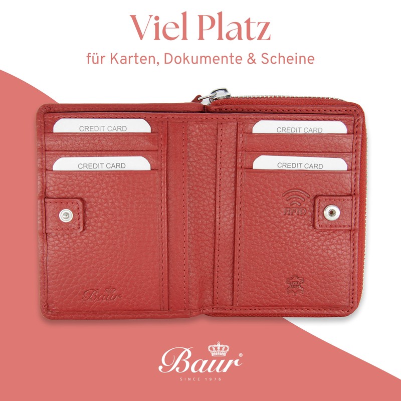 Baur Women's Genuine Leather Wallet with RFID Protection, Small Wallet,