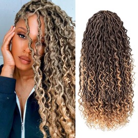 Boho River Locs Crochet Hair 30 inch - 8 Packs Curly Goddess Locs Crochet Hair, Long Boho Hippie Loc, Ombre Crochet Goddess Faux for Black Women(30inch, T1B/27#,8 Packs)