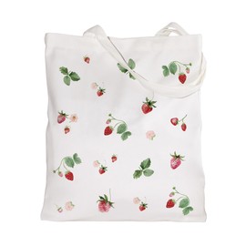 Panfurco Cute Tote bags, Strawberry Canvas Tote Bag for Women, Cotton reusable shopping bags with Inner Pocket(03 Double Side Strawberry)