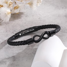 XUANPAI Father's Day Gift for Dad Men's Bracelet – Leather Bracelet Infinity Sign with Engraving "Bester Papa Grandpa Men Ich Liebe Dich" Gifts for Husband for Birthday Anniversary, Stainless Steel