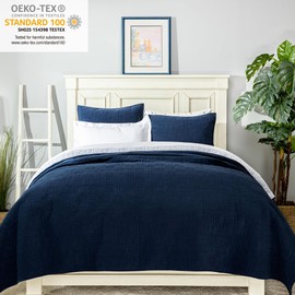 ELEGANT LIFE HOME Luxury Crushed Velvet Geometric Stitching Bedding Quilt Set with Matching Shams, Queen (90 in x 92 in /1+20 in x 26 in /2), 3 Piece, Navy Blue