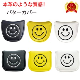 Golf Headcover Putter Cover Magnetic Closure for Mallet Center Shaft Odyssey 2 Ball TaylorMade Spider Putter Smiley Face Mark Smile Embroidery (for Square Mallet, Black)