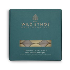 Wild Ethos Scented Tea Lights - Natural Wax - Long Lasting & Blended Natural Essential Oils - Pack of 9 - Made in The UK - Select Your Scent (Ozonic Sea Salt)
