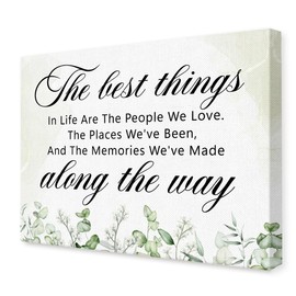 The Best Things in Life Inspirational Wall Art,Positive Quotes Wall Decor,Eucalyptus Motivational Canvas Wall Art for Home Bedroom Bathroom Office