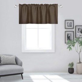 DECOVSUN Brown Valance for Windows 42x18 Inch Solid Thermal Insulated Blackout Coffee Color Valance Rod Pocket for Bathroom Living Room 1 Panel
