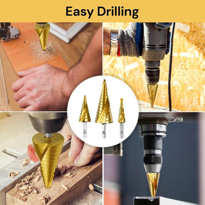Spendeal 3-Piece Step Drill Bit Set, Hex Shank Quick Change
