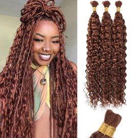 Brown Human Braiding Hair - Water Wave, 150g, 18 Inch, Color 30 Curly, Boho Braids, No Weft, 3 Braids Per Pack, Wet and Wavy
