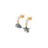 Asymmetric Starfish Shell Pearl Drop Earrings, Blue Enamel with Crystal