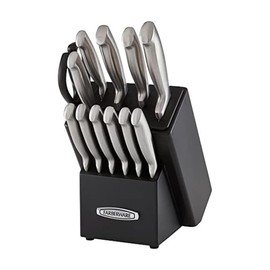 Farberware Self-Sharpening 13-Piece Knife Block Set with EdgeKeeper Technology, High Carbon-Stainless Steel Kitchen Knives, Razor-Sharp Knife Set with Wood Block, Black