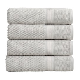 Market & Place 100% Cotton Waffle Textured Bath Towels Set of 4 | Super Soft Quick Dry Bath Towels | Decorative Towels for Bathroom | Zoey Collection (Glacier Grey)