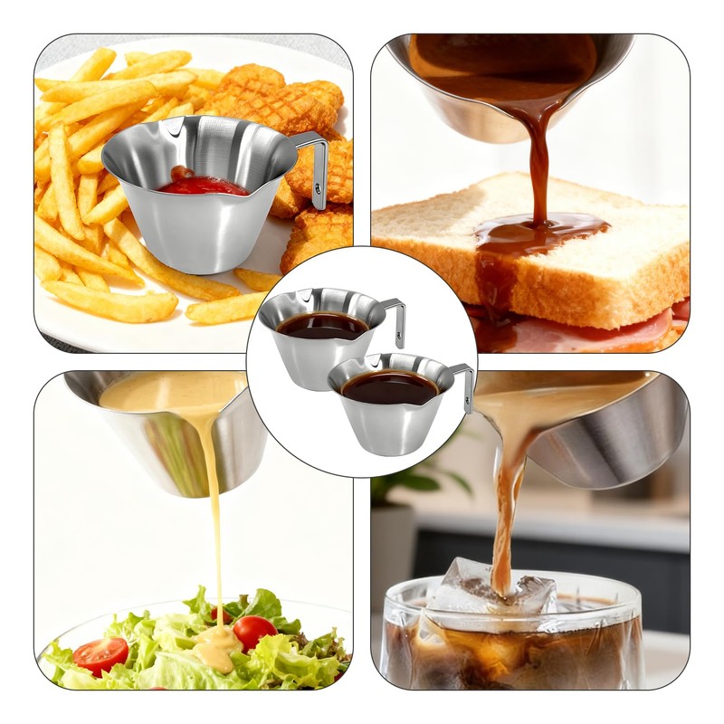 2 Pcs Stainless Steel Espresso Cups with Handle, V-Shaped Double