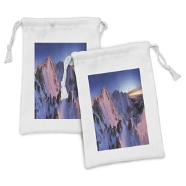 Ambesonne Snow Mountain Fabric Pouch Set of 2, Panoramic Landscape Mount Tatra Peak Image at Slovakia, Small Drawstring Bag for Toiletries Masks and Favors, 9" x 6", Dark Lavender and Multicolor