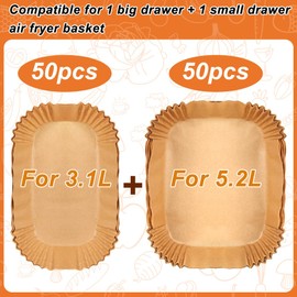 BYKITCHEN Air Fryer Liners for Tefal 5.2L & 3.1L Dual Air Fryer, Disposable Paper Liners, Air Fryer Accessories for Tower/Lakeland/Salter and Other Large & Small 2 Drawer Basket Air Fryer (100PCS)