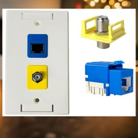 5 pk-R.J.Enterprises® RJ-EC-04 Ethernet Coax Wall Plate,Cat6 Blue Keystone Jack