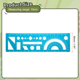 sourcing map 2pcs Multifunctional Geometric Rulers 15cm Metric and SAE Aluminum Straight Edge Protractor Angle Math Measuring Ruler Geometric Drawings Templates for Drawing Drafting, Blue