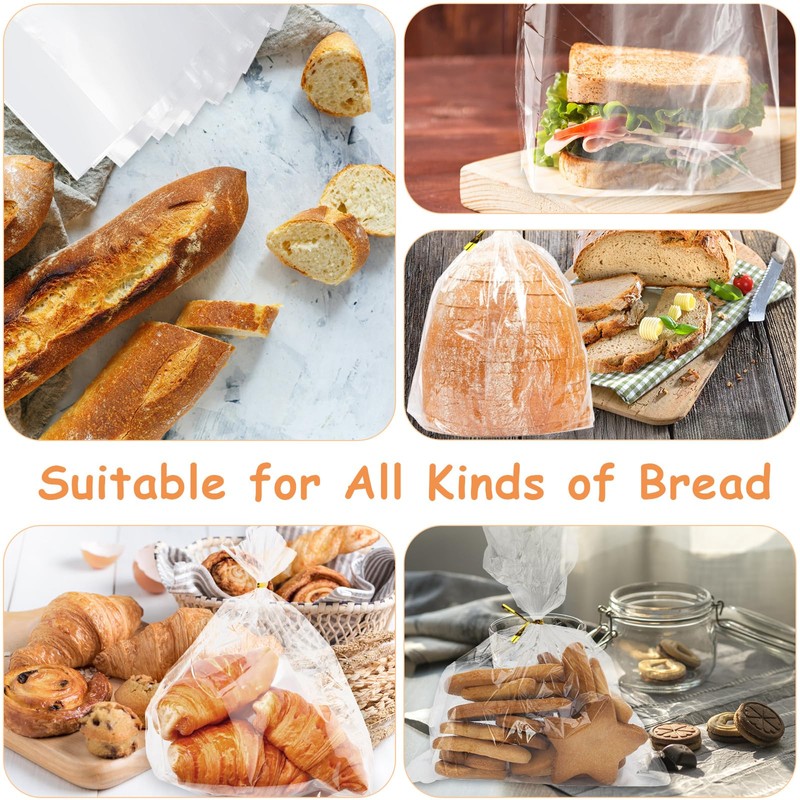 Bread Bags with Ties, 72 Pack Clear Bread Bags for