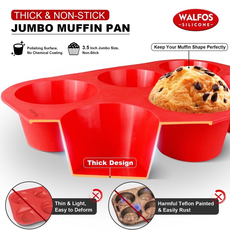 Walfos Silicone Texas Muffin Pan - 6 Cup Jumbo Silicone